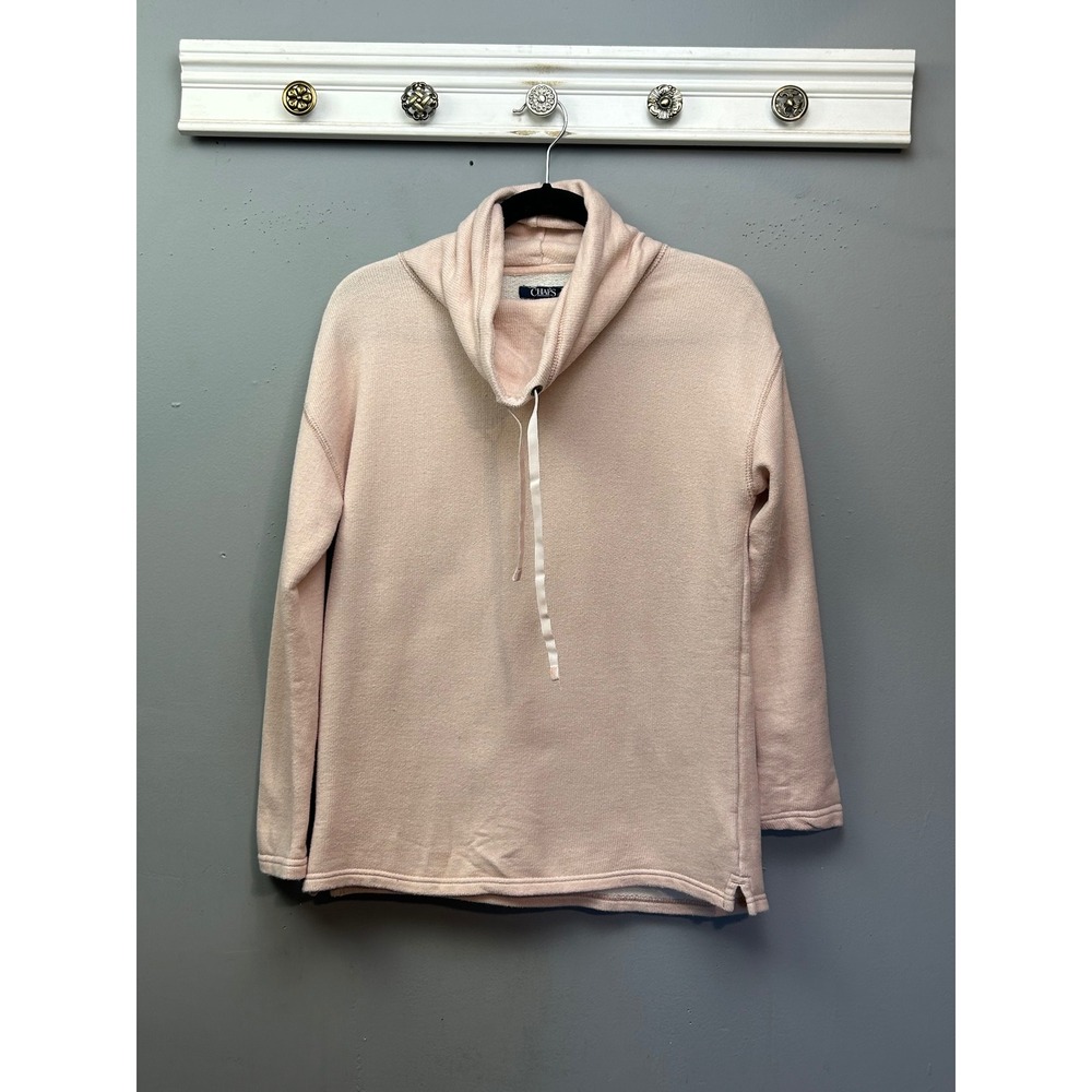 Chaps Womens Cowl Neck Ribbon Drawstring Pullover Sweater Peach‎ Pink Small